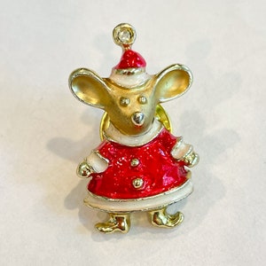 Vintage MCM Small Christmas Mouse Pin/Brooch, Gusti