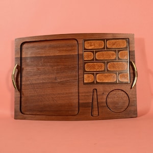 Vintage MCM Georges Briard Wood/Tile Serving Tray,  Charcuterie/Cheese Tray 15 3/4&quot; x 11 1/2&quot;