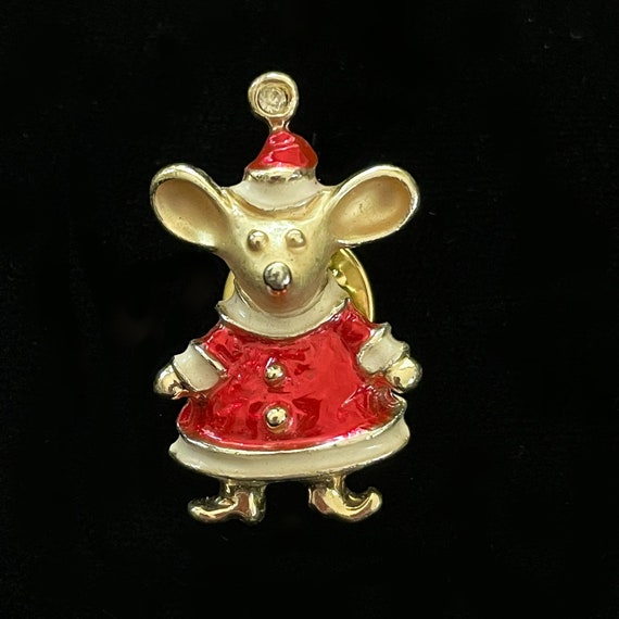 Vintage MCM Small Christmas Mouse Pin/Brooch, Gus… - image 2