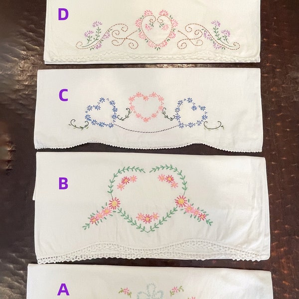 Vintage Embroidered Hearts Pillowcases, Vintage Bedding/Home Decor, Prop Study Gift, Choose Your Style