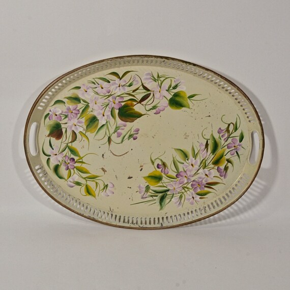 Vintage 50s Tole Hand Painted Decorative Mcm Tray By Pilgrim Etsy