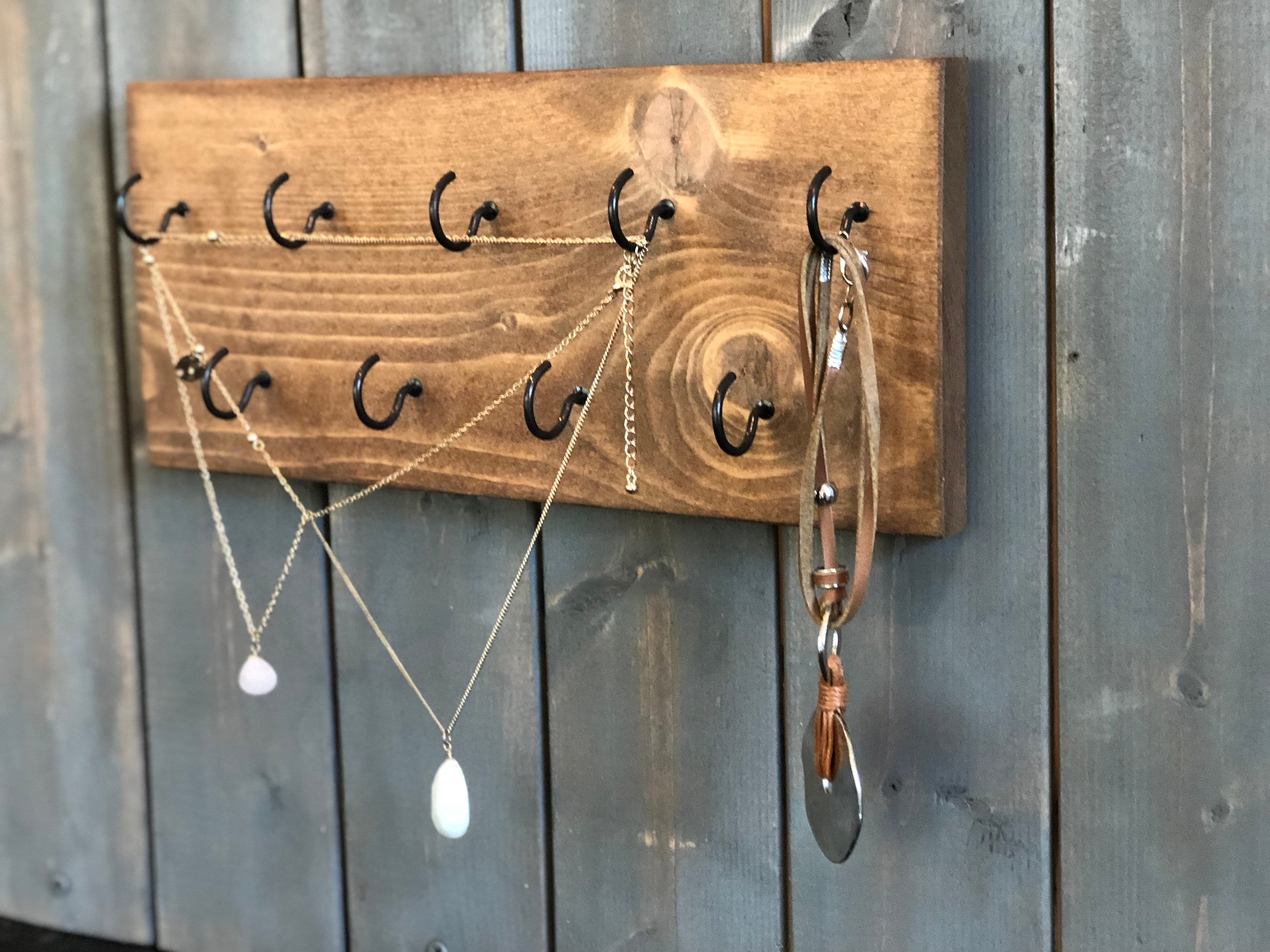 9 Hook Wood Necklace Holder Jewelry Display Necklace Etsy