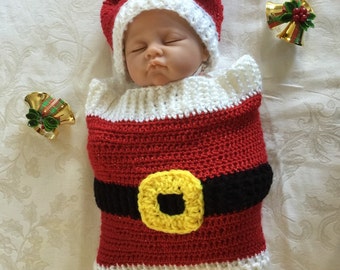 Crochet baby Photo Prop Santa Cocoon & Hat