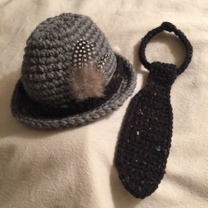 Crochet baby Boy Fedora Hat & Tie