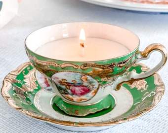 Party Favor Gift for Girlfriend Handmade Soy Candle in Vintage Teacup