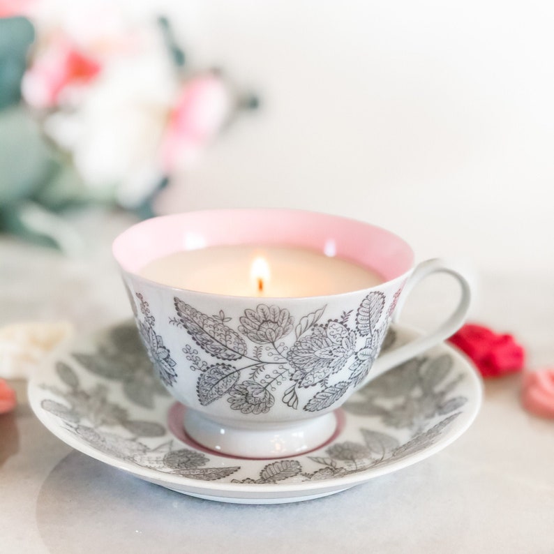 Party Favor Gift for Girlfriend Handmade Soy Candle in Vintage Teacup