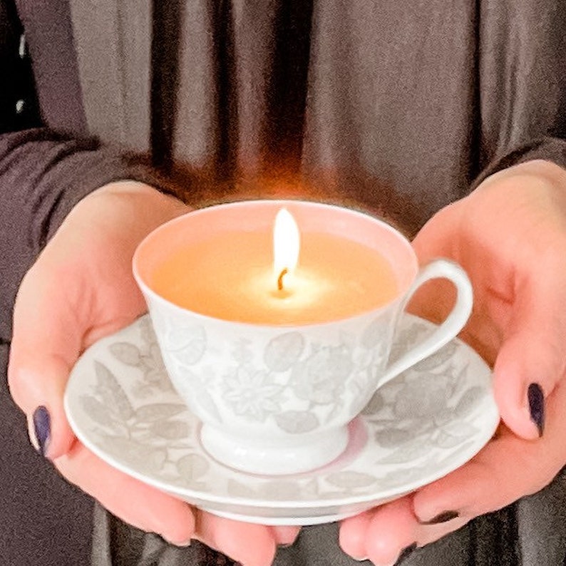 Party Favor Gift for Girlfriend Handmade Soy Candle in Vintage Teacup