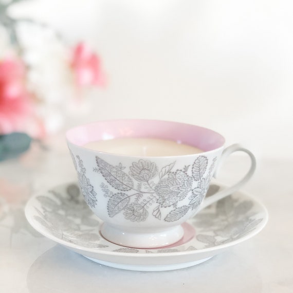 Party Favor Gift for Girlfriend Handmade Soy Candle in Vintage Teacup
