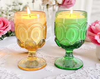 Hand Poured Candle, Vintage Glass Goblets, Anniversary Gift, Romantic Gifts for Her