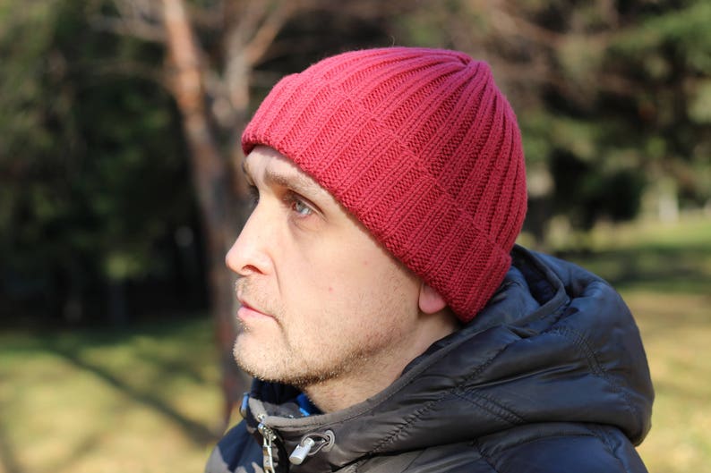 Men's knit Cuostaeu red hat unisex solid color variations Etsy