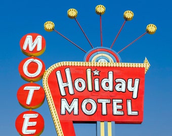 Las Vegas Holiday Motel Vintage Neon Sign Photo, Retro Wall Art, Roadside Americana Art, Vintage Decor, Guest Room Wall Art, Retro Decor