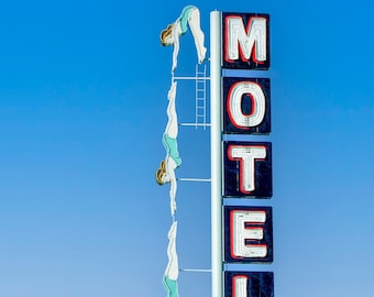 Starlite Motel Neon Diving Girl Sign Photo, Retro Wall Art, Vintage Roadside Print, AZ Neon Sign, Americana Art Print, Fine Art Photo