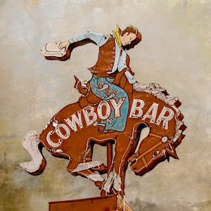 Western Neon Sign Photo, Wyoming Cowboy Bar Photo, Bar Wall Decor, Western Decor, Retro Bar Sign, Neon Cowboy Print, Farmhouse Wall Decor