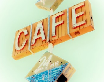 Vintage Neon Sign, Vintage Neon Cafe Sign, Gaston's Cafe, Retro Cafe Sign, Mid Century Modern Decor, Retro Kitchen Decor, Sign Photography