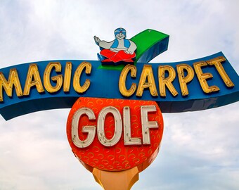 Magic Carpet Golf Vintage Neon Sign Photograph, Golfer Gift, Retro Neon Sign Photo, Man Cave Gift, Man Cave Wall Art, Garage Wall Art