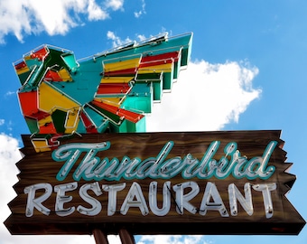 Thunderbird Restaurant, Retro Neon Sign, Kitchen Wall Decor, Vintage Wall Art, Vintage Neon Sign, Restaurant Sign, Zion Park, Whimsical Art