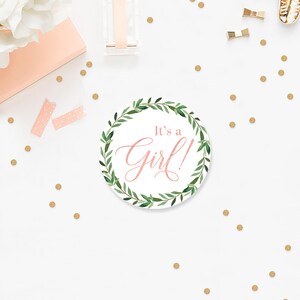 It's a Girl Greenery Favor Labels Leaves Wreath Favor - Etsy