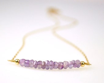 Amethyst Bar Necklace - 14k Gold Filled Chain, Purple Necklace, Faceted Gemstones, Layering Necklace