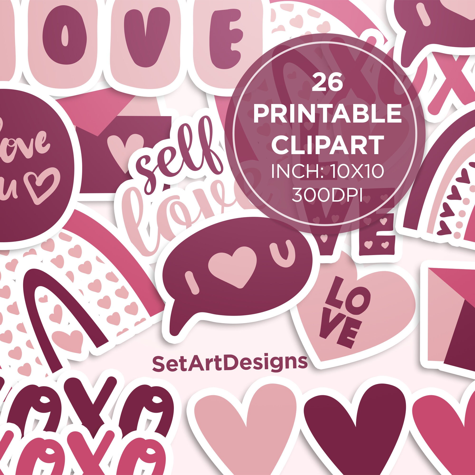 love print self love clipart valentine sticker xoxo etsy