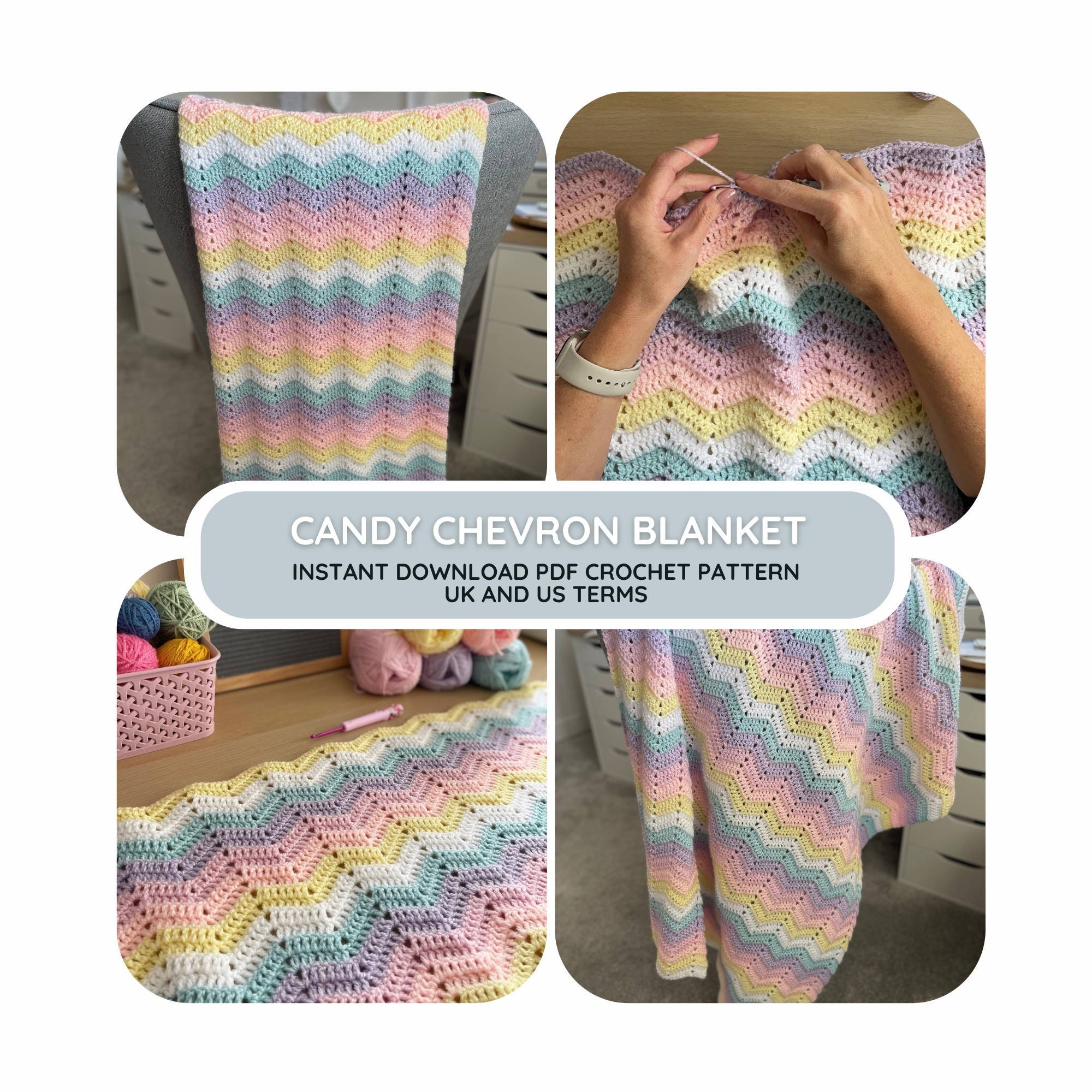 Crochet Pattern - Candy Chevron Blanket - PDF Instant Download - UK ...