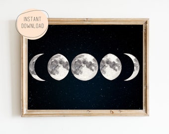 Moon Phases Print Wall Art, Digital Download