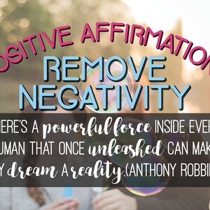 May include: A motivational quote about removing negativity and unleashing your power to achieve your dreams. The quote is "There's a powerful force inside every human that once unleashed can make any dream a reality." - Anthony Robbins. The quote is written in pink and blue text on a blurred background of a person blowing bubbles.