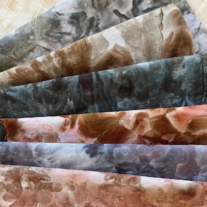 Cotton Osnaburg fabric, a rough linen weave bundle, hand-dyed under ice, mixed or earthy colors