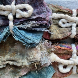 Hand-dyed slubby scrim gauze, distressed texture textile