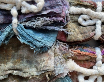 Hand-dyed slubby scrim gauze, distressed texture textile