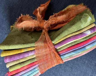 Hand dyed cotton Osnaburg fabric, a rough linen weave with deep texture