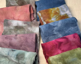 Hand-dyed mini-waffle cotton fabric in rich autumn tones or curated color bundles