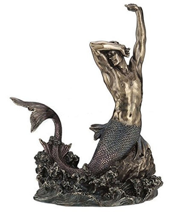 Large Merman Stretching On Rock Statue  Figurine Sculpture *Ships Immediately