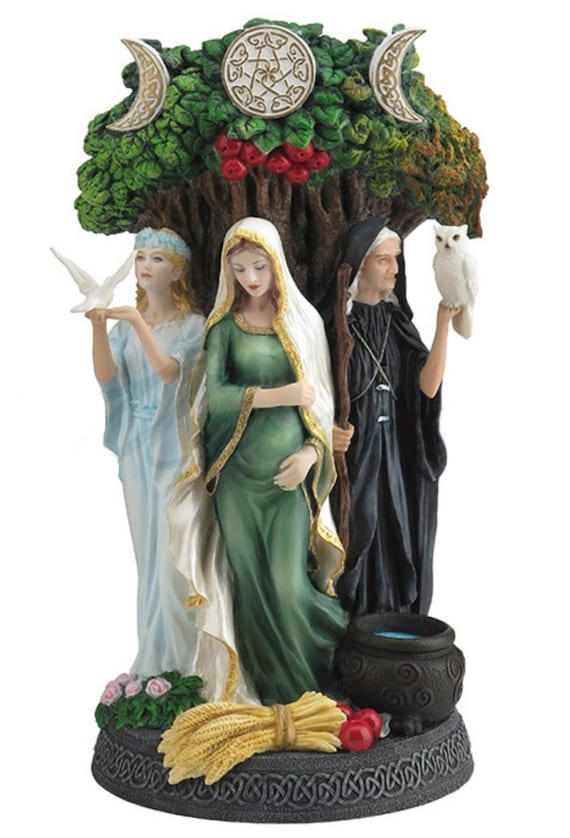Celtic Triple Goddess Maiden Mother And The Crone Figurine White Statue