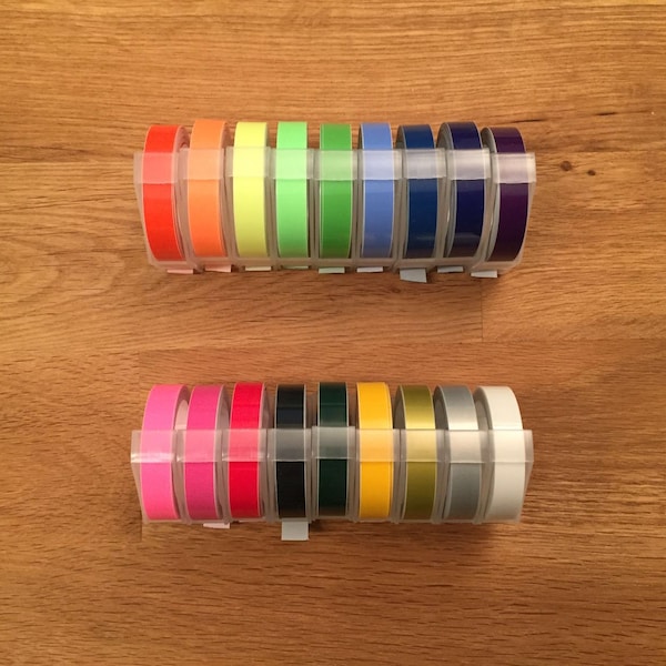 MoTEX 3D Embossing Label Bundles (4 rolls)  - For Embossing Label Makers - Embossing Tape White Print on Colored Tape - Label Embosser Tape