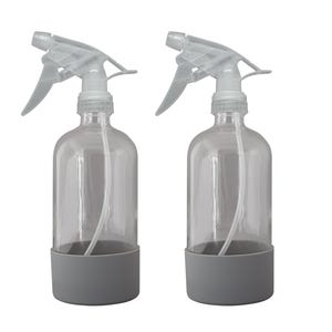 2pack - 16oz Glass Spray Bottle with Protective Silicone Sleeve - Refillable Bathroom Spray for Essential Oils, Kitchen Cleaner Clear
