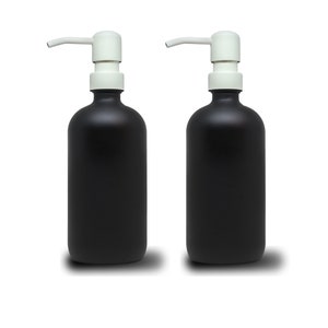 2pk - 16oz Matte Black Glass Soap Dispenser White