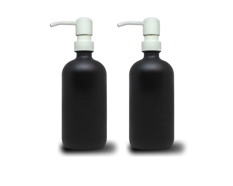 2pk - 16oz Matte Black Glass Soap Dispenser White