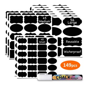 Étiquettes pour tableau noir avec marqueur craie effaçable - 3 tailles Styles variés, réutilisables, amovibles, imperméables, passe au lave-vaisselle