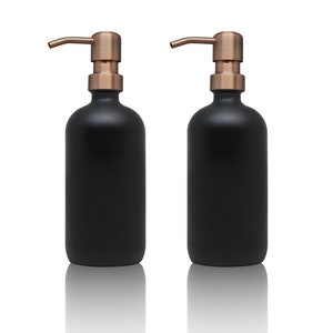 2pk - 16oz Matte Black Glass Soap Dispenser Antique Copper