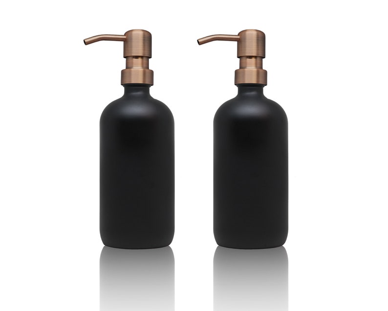 2pk - 16oz Matte Black Glass Soap Dispenser Antique Copper