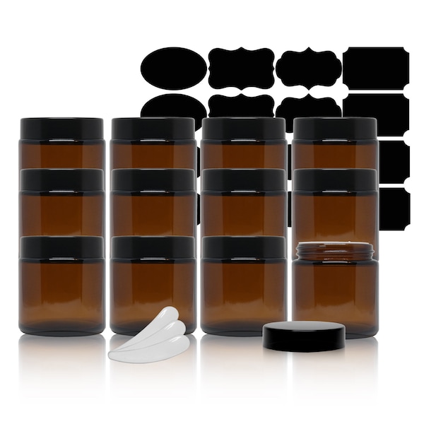 12pk - 4oz Amber Glass Jars With Lids - Ideal For Amber Jar Candles, Cosmetic Container, Makeup Storage Jars; Wide Mouth Amber Jars UV Proof