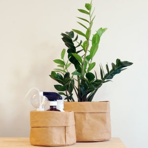 Pacotes de sacos de papel Kraft laváveis (1ea-Small + 1ea Large) - Plantador, cesto de armazenamento, caixa de papel. Reutilizável e ecológico