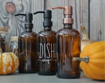 2pk - Amber Glass 16oz Liquid Soap Dispenser with Metal Liquid Pump - Kitchen Bathroom Soap Dispenser - Hand Soap Dispenser - Dish Soap Pump