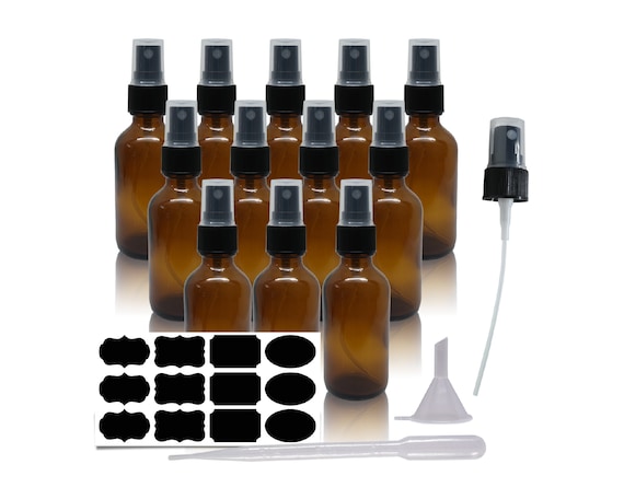 12 Pack 2oz Dark Glass Spray Bottle Small Glass Spray Bottles for Cleaning  Solutions Spray Bottles for Essential Oils Amber Cobalt Clear 