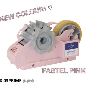 May include: Pastel pink tape dispenser with a clear tape roll and a gray gear mechanism. The dispenser has a label that reads "TAPE CUTTER MTX-03 PRIME".