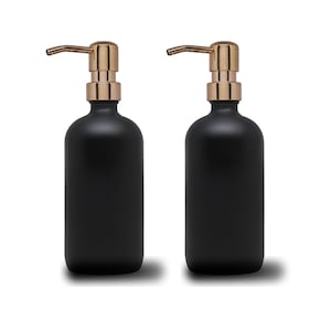 2pk - 16oz Matte Black Glass Soap Dispenser Rose Gold