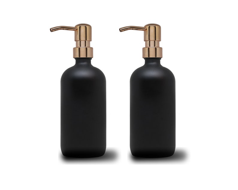 2pk - 16oz Matte Black Glass Soap Dispenser Rose Gold