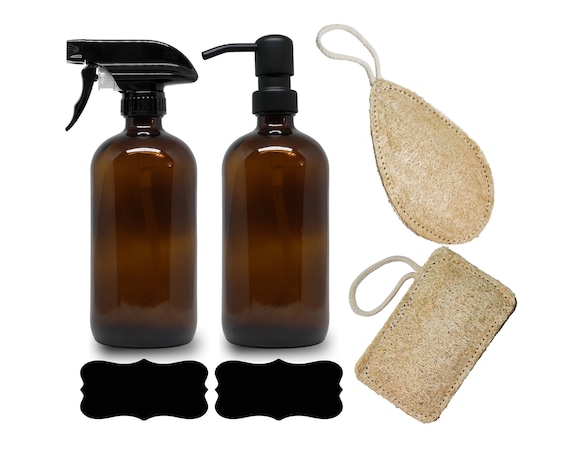16oz Glass Spray and Pump Combo Amber Glass Spray Bottles for Cleaning  Solutions Spray Bottles for Essential Oils Glass Soap Dispenser 