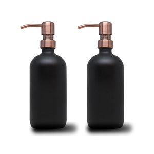 2pk - 16oz Matte Black Glass Soap Dispenser Satin Copper