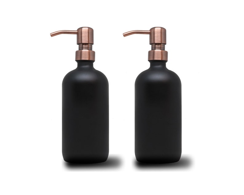 2pk - 16oz Matte Black Glass Soap Dispenser Satin Copper